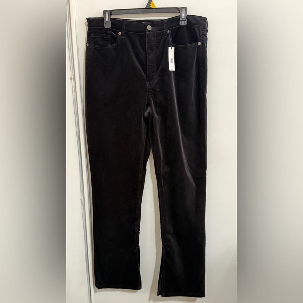 Banana Republic  high rise slim fit velvet women black pants split ankle size 32